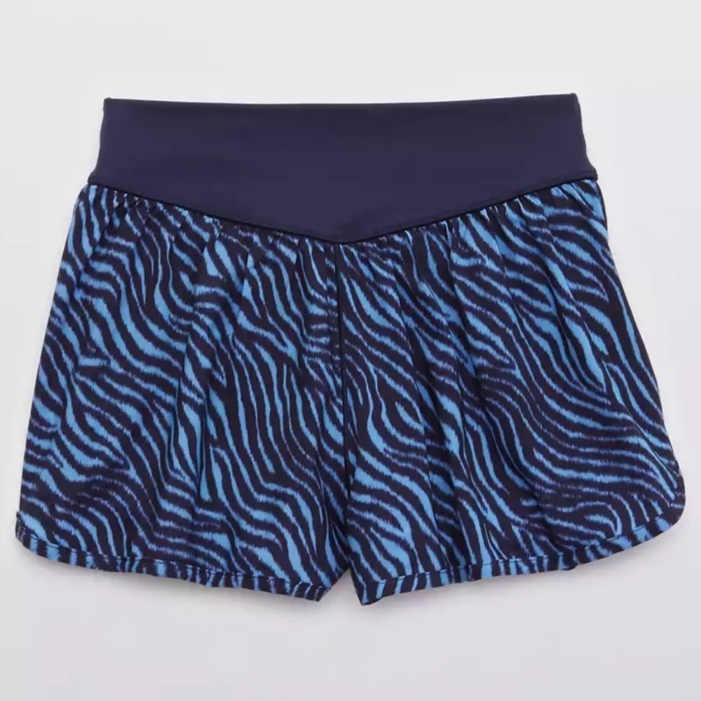 AERIE Offline by Aerie Zebra Print Lined Running Activewear Shorts Blue Size L
